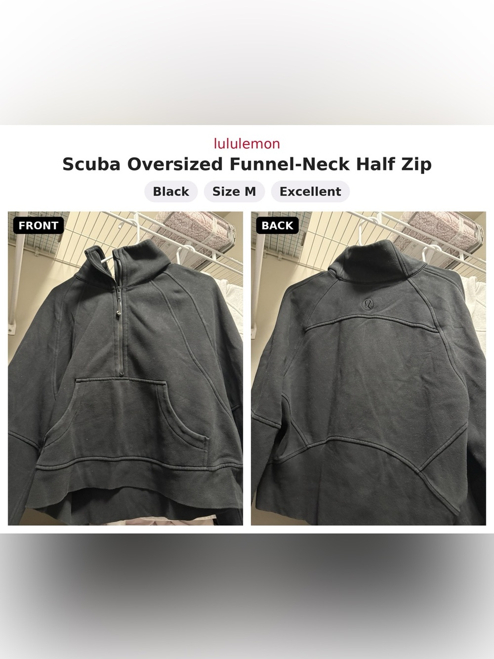 lululemon athletica Black Scuba Oversized Funnel-Neck Half Zip